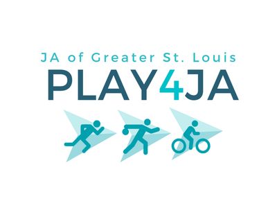 Animated figures running, bowling,, and biking with the words JA of Greater Saint Louis Play4JA