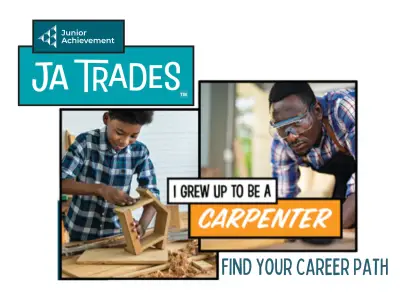 Student shown first building a birdhouse and then working as a carpenter