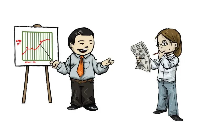 Cartoon CEO with Flow Chart